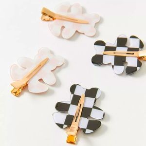 *NIB* Crease-Free Hair Clips with Checkered Teddy Bears (Set of 4)